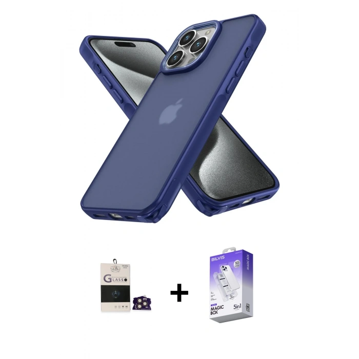 MARSİLYAN™- iPhone 14 Pro Max Kılıf Atlas Form - Siyah Bilvis 5in1 3D Magic Cam Ekran Koruyucu + Bilvis Titan Kamera Lens - GD