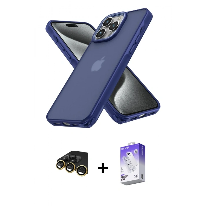 MARSİLYAN™- iPhone 14 Pro Max Kılıf Atlas Form - Siyah Bilvis 5in1 3D Magic Cam Ekran Koruyucu + Raze Metal Kamera Lens - GD