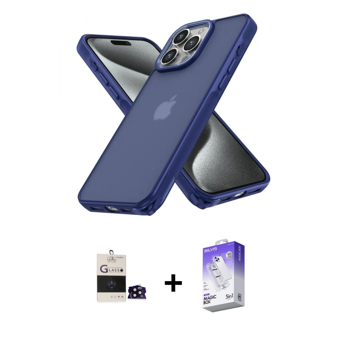 MARSİLYAN™- iPhone 14 Pro Max Kılıf Atlas Form - Siyah Bilvis 5in1 3D Magic Cam Ekran Koruyucu + Siyah Bilvis Titan Kamera Lens