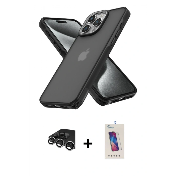 MARSİLYAN™- iPhone 14 Pro Max Kılıf Atlas Form - Siyah Joko 5D Cam + Raze Metal Kamera Lens - GS