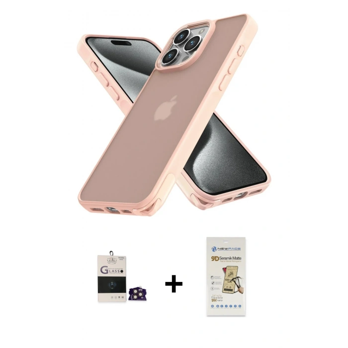 MARSİLYAN™- iPhone 14 Pro Max Kılıf Atlas Form - Siyah Mat Seramik Nano Ekran Koruyucu + Bilvis Titan Kamera Lens - GD