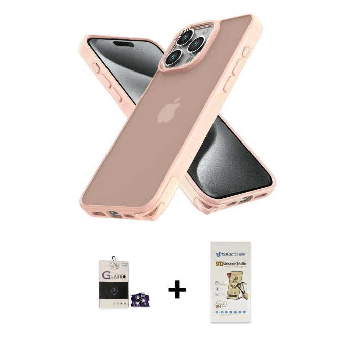 MARSİLYAN™- iPhone 14 Pro Max Kılıf Atlas Form - Siyah Mat Seramik Nano Ekran Koruyucu + Bilvis Titan Kamera Lens - GS