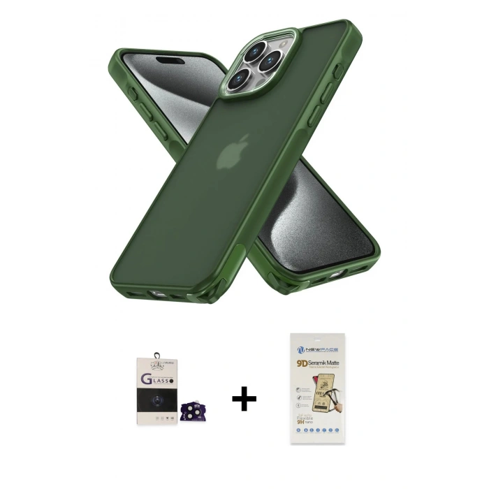 MARSİLYAN™- iPhone 14 Pro Max Kılıf Atlas Form - Siyah Mat Seramik Nano Ekran Koruyucu + Bilvis Titan Kamera Lens - SH