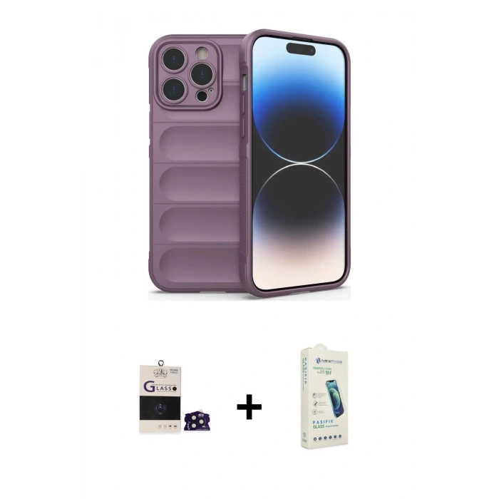MARSİLYAN™- iPhone 14 Pro Max Kılıf Atlas Koleksiyonu - Şeffaf Pasifik Cam Ekran Koruyucu + Bilvis Titan Kamera Lens - DNMR