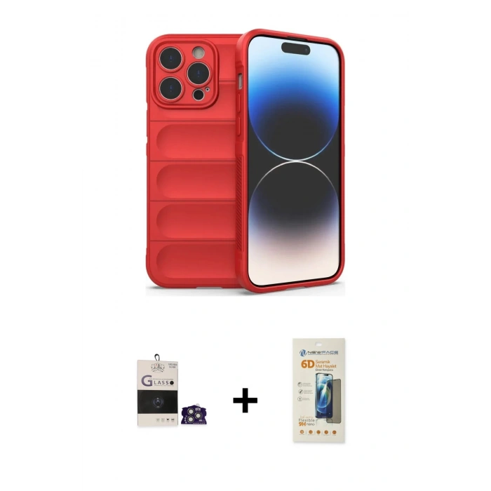 MARSİLYAN™- iPhone 14 Pro Max Kılıf Atlas Koleksiyonu - Siyah 6D Mat Seramik Hayalet Nano Ekran Koruyucu + Bilvis Titan Kamera Lens - GS