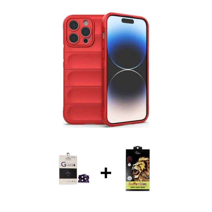 MARSİLYAN™- iPhone 14 Pro Max Kılıf Atlas Koleksiyonu - Siyah Buffer Cam Ekran Koruyucu + Siyah Bilvis Titan Kamera Lens