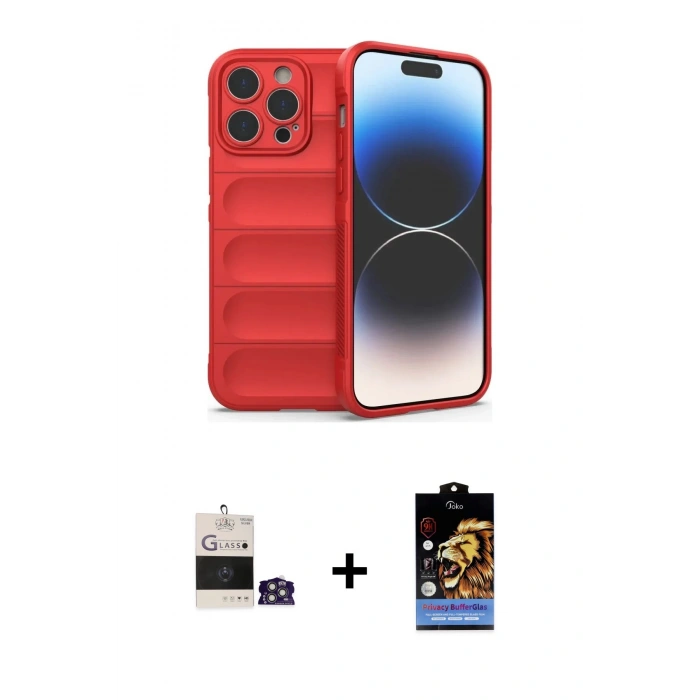 MARSİLYAN™- iPhone 14 Pro Max Kılıf Atlas Koleksiyonu - Siyah Buffer Hayalet Cam Ekran Koruyucu + Bilvis Titan Kamera Lens - GS