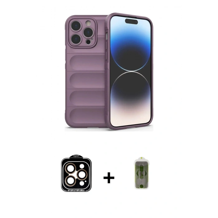 MARSİLYAN™- iPhone 14 Pro Max Kılıf Atlas Koleksiyonu - Siyah Joko Magic 5D Hayalet Cam + PVD Metal Kamera Lens - TU