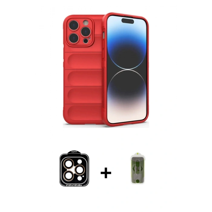 MARSİLYAN™- iPhone 14 Pro Max Kılıf Atlas Koleksiyonu - Siyah Joko Magic 5D Hayalet Cam + PVD Metal Kamera Lens - TU