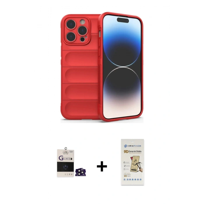 MARSİLYAN™- iPhone 14 Pro Max Kılıf Atlas Koleksiyonu - Siyah Mat Seramik Nano Ekran Koruyucu + Bilvis Titan Kamera Lens - DNMR