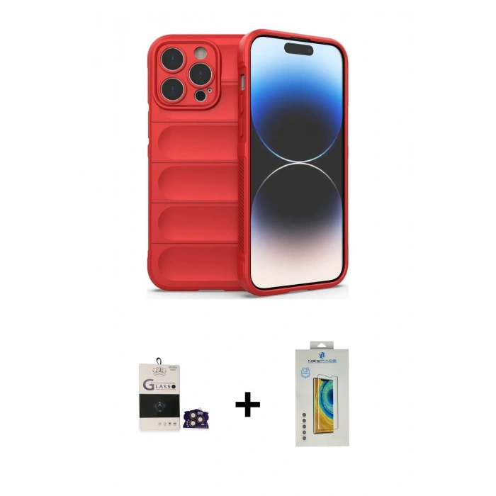MARSİLYAN™- iPhone 14 Pro Max Kılıf Atlas Koleksiyonu - Siyah Polymer Nano Ekran Koruyucu + Bilvis Titan Kamera Lens - GD