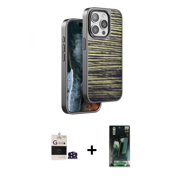 MARSİLYAN™- iPhone 14 Pro Max Kılıf Atlas Minimal Özel Seri - Şeffaf 360 Full Body Arka Koruyucu + Bilvis Titan Kamera Lens - DNMR