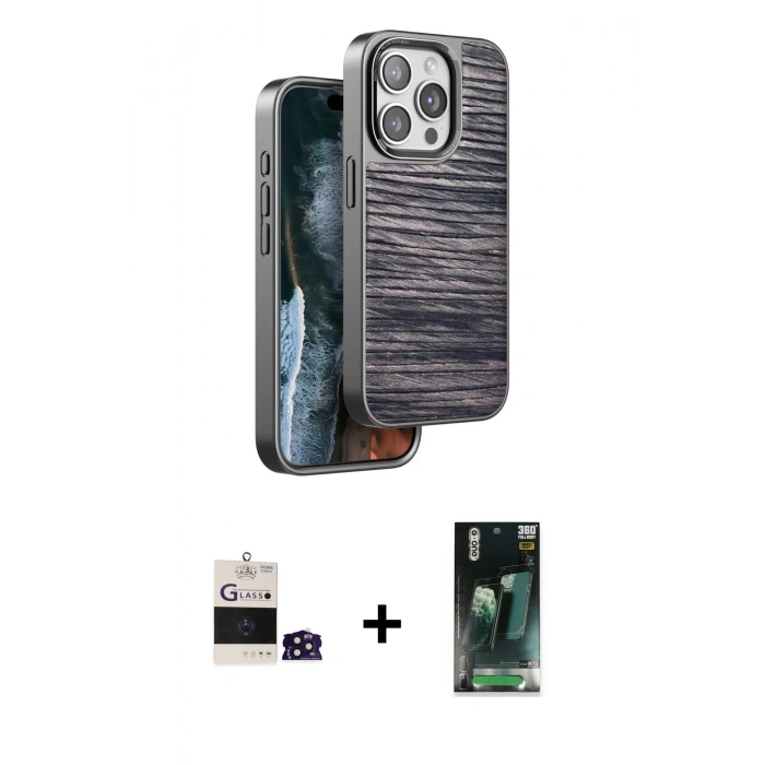 MARSİLYAN™- iPhone 14 Pro Max Kılıf Atlas Minimal Özel Seri - Şeffaf 360 Full Body Arka Koruyucu + Bilvis Titan Kamera Lens - DNMR
