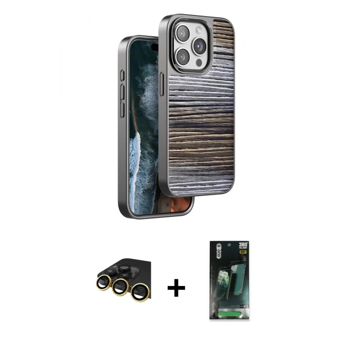 MARSİLYAN™- iPhone 14 Pro Max Kılıf Atlas Minimal Özel Seri - Şeffaf 360 Full Body Arka Koruyucu + Raze Metal Kamera Lens - GD