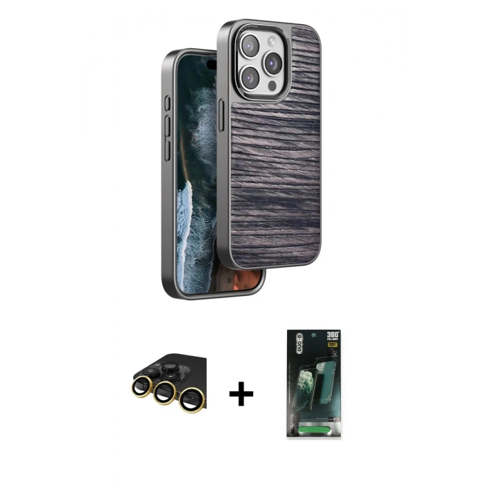 MARSİLYAN™- iPhone 14 Pro Max Kılıf Atlas Minimal Özel Seri - Şeffaf 360 Full Body Arka Koruyucu + Raze Metal Kamera Lens - GD