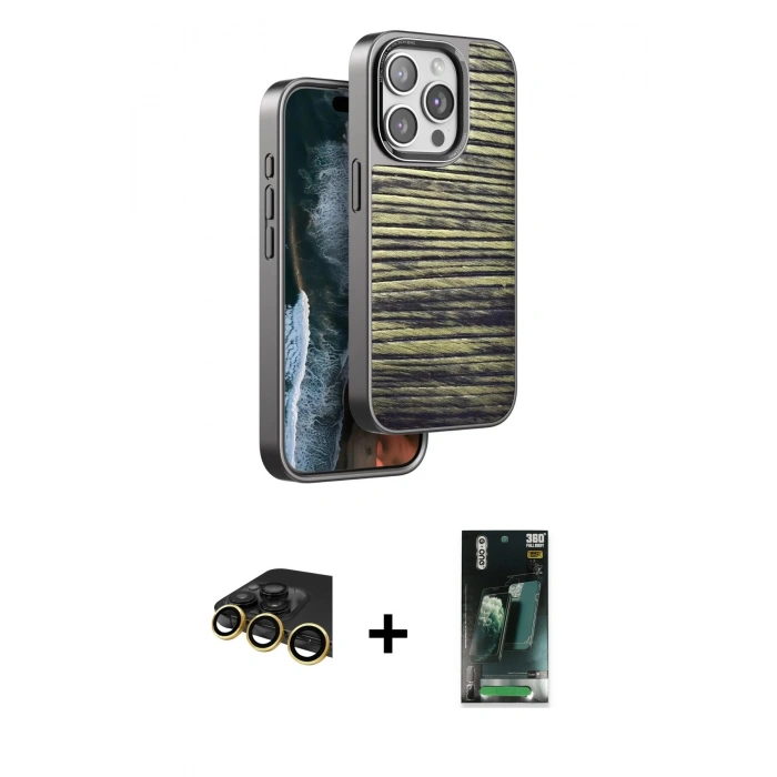 MARSİLYAN™- iPhone 14 Pro Max Kılıf Atlas Minimal Özel Seri - Şeffaf 360 Full Body Arka Koruyucu + Raze Metal Kamera Lens - GD