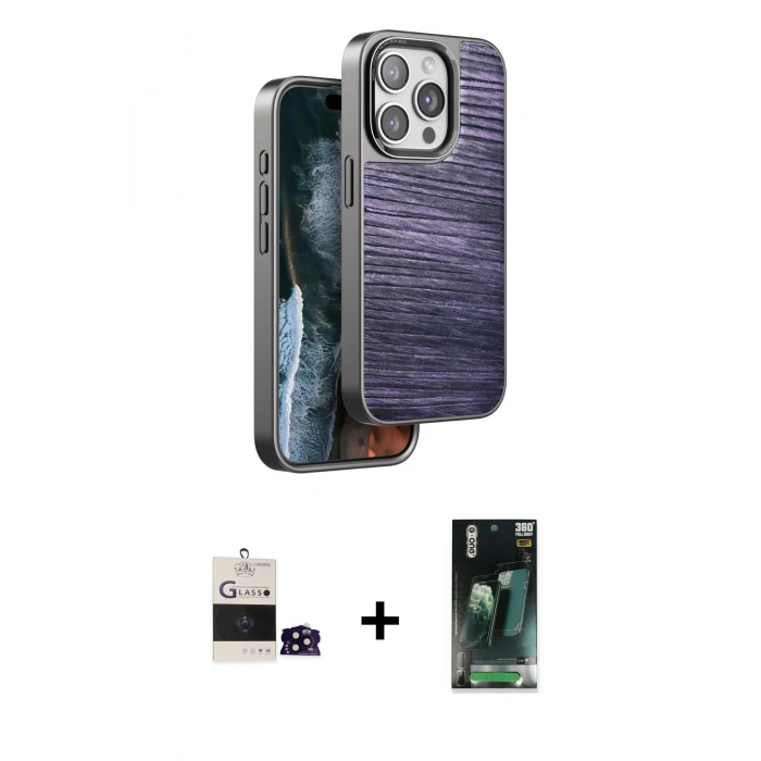 MARSİLYAN™- iPhone 14 Pro Max Kılıf Atlas Minimal Özel Seri - Şeffaf 360 Full Body Arka Koruyucu + Siyah Bilvis Titan Kamera Lens