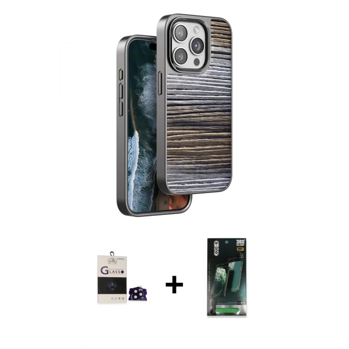 MARSİLYAN™- iPhone 14 Pro Max Kılıf Atlas Minimal Özel Seri - Şeffaf 360 Full Body Arka Koruyucu + Siyah Bilvis Titan Kamera Lens