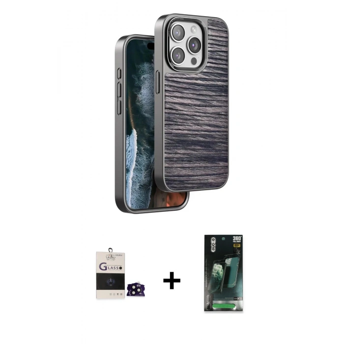MARSİLYAN™- iPhone 14 Pro Max Kılıf Atlas Minimal Özel Seri - Şeffaf 360 Full Body Arka Koruyucu + Siyah Bilvis Titan Kamera Lens