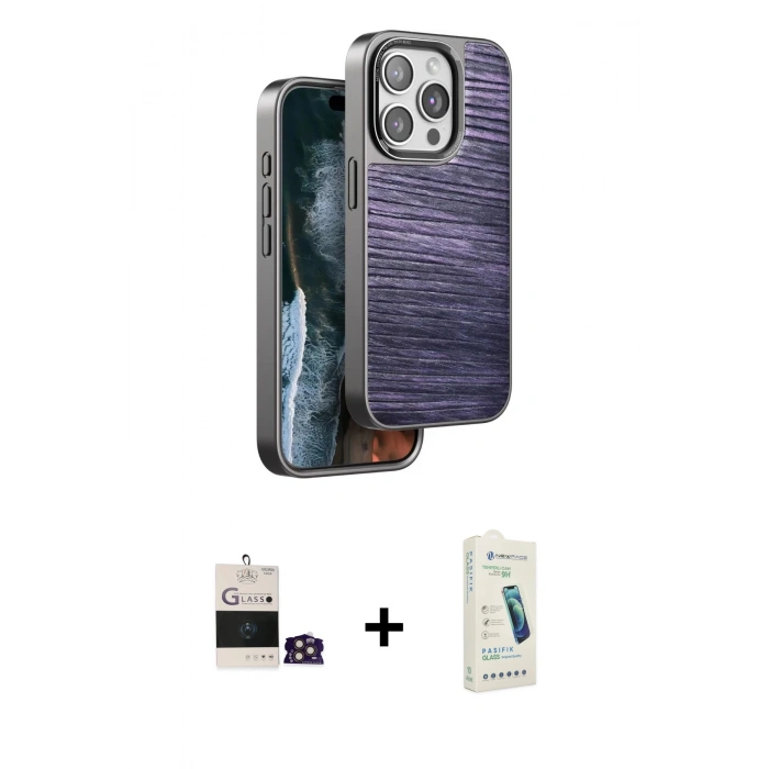 MARSİLYAN™- iPhone 14 Pro Max Kılıf Atlas Minimal Özel Seri - Şeffaf Pasifik Cam Ekran Koruyucu + Bilvis Titan Kamera Lens - GD