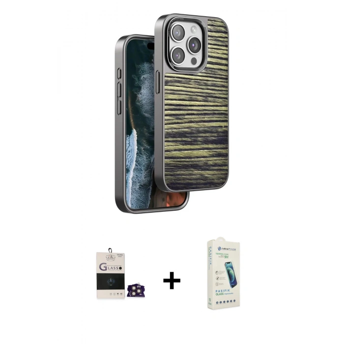 MARSİLYAN™- iPhone 14 Pro Max Kılıf Atlas Minimal Özel Seri - Şeffaf Pasifik Cam Ekran Koruyucu + Bilvis Titan Kamera Lens - GD