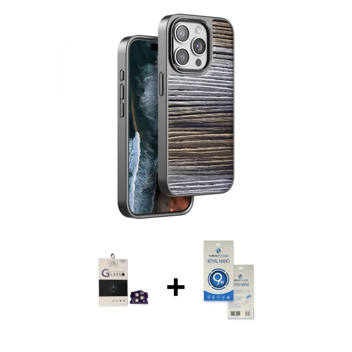 MARSİLYAN™- iPhone 14 Pro Max Kılıf Atlas Minimal Özel Seri - Şeffaf Royal Nano Ekran Koruyucu + Bilvis Titan Kamera Lens - GD