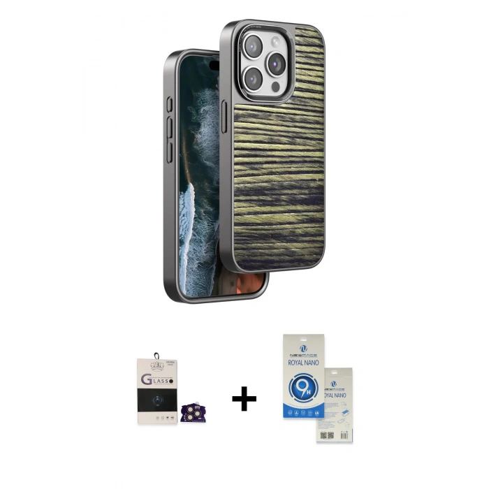 MARSİLYAN™- iPhone 14 Pro Max Kılıf Atlas Minimal Özel Seri - Şeffaf Royal Nano Ekran Koruyucu + Bilvis Titan Kamera Lens - GD