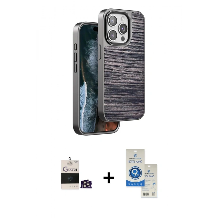 MARSİLYAN™- iPhone 14 Pro Max Kılıf Atlas Minimal Özel Seri - Şeffaf Royal Nano Ekran Koruyucu + Bilvis Titan Kamera Lens - GD