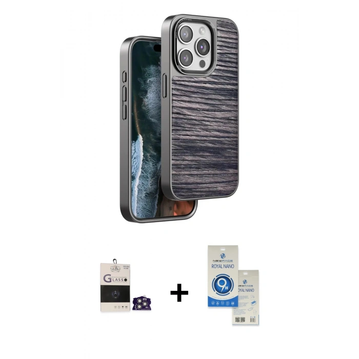MARSİLYAN™- iPhone 14 Pro Max Kılıf Atlas Minimal Özel Seri - Şeffaf Royal Nano Ekran Koruyucu + Bilvis Titan Kamera Lens - GS