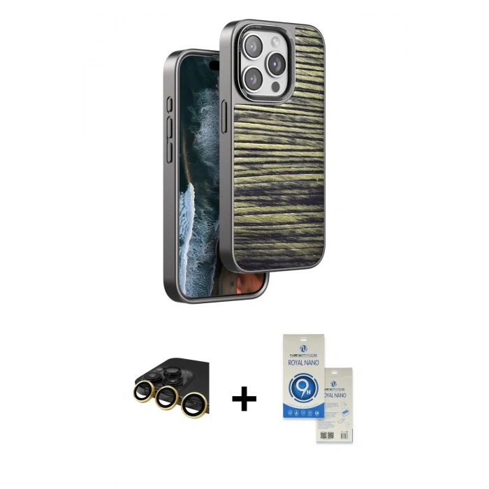 MARSİLYAN™- iPhone 14 Pro Max Kılıf Atlas Minimal Özel Seri - Şeffaf Royal Nano Ekran Koruyucu + Raze Metal Kamera Lens - GD