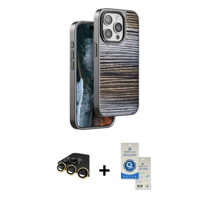 MARSİLYAN™- iPhone 14 Pro Max Kılıf Atlas Minimal Özel Seri - Şeffaf Royal Nano Ekran Koruyucu + Raze Metal Kamera Lens - GD