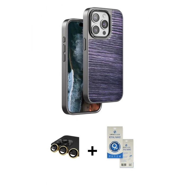 MARSİLYAN™- iPhone 14 Pro Max Kılıf Atlas Minimal Özel Seri - Şeffaf Royal Nano Ekran Koruyucu + Raze Metal Kamera Lens - GD
