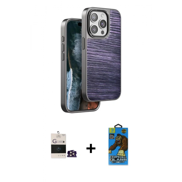 MARSİLYAN™- iPhone 14 Pro Max Kılıf Atlas Minimal Özel Seri - Siyah 18D Cam Ekran Koruyucu + Bilvis Titan Kamera Lens - GD