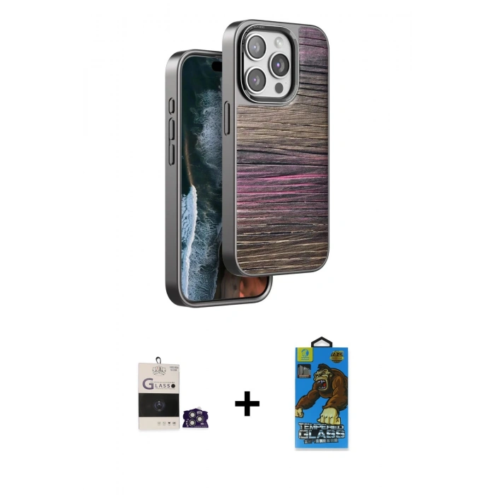 MARSİLYAN™- iPhone 14 Pro Max Kılıf Atlas Minimal Özel Seri - Siyah 18D Cam Ekran Koruyucu + Bilvis Titan Kamera Lens - GS