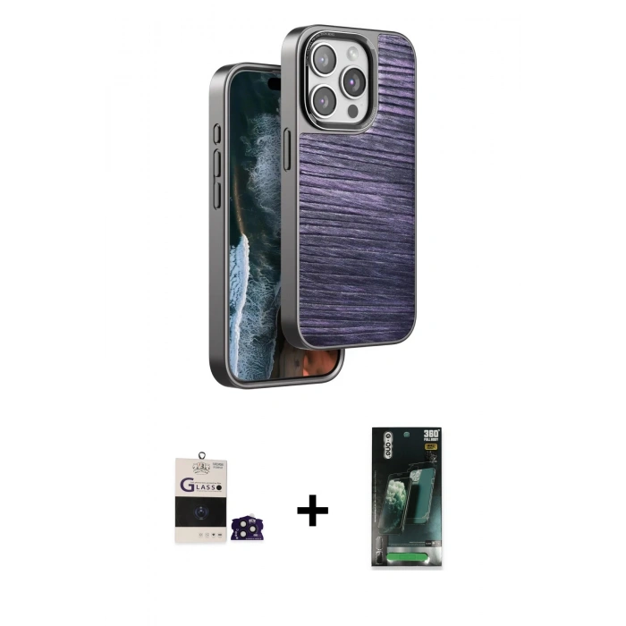 MARSİLYAN™- iPhone 14 Pro Max Kılıf Atlas Minimal Özel Seri - Siyah 360 Mat Full Body Arka Koruyucu + Bilvis Titan Kamera Lens - DNMR