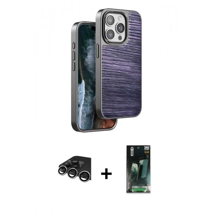 MARSİLYAN™- iPhone 14 Pro Max Kılıf Atlas Minimal Özel Seri - Siyah 360 Mat Full Body Arka Koruyucu + Raze Metal Kamera Lens - GS