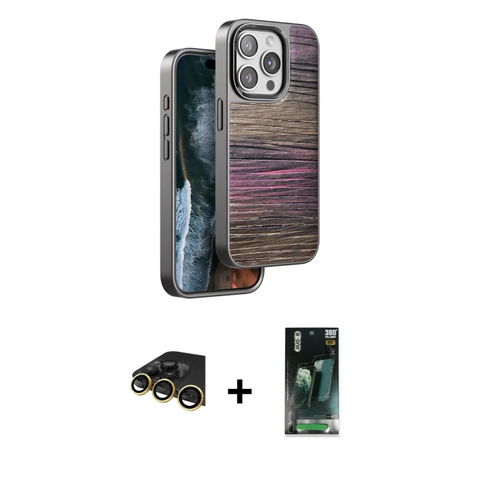 MARSİLYAN™- iPhone 14 Pro Max Kılıf Atlas Minimal Özel Seri - Siyah 360 Mat Full Body Arka Koruyucu + Raze Metal Kamera Lens - GD
