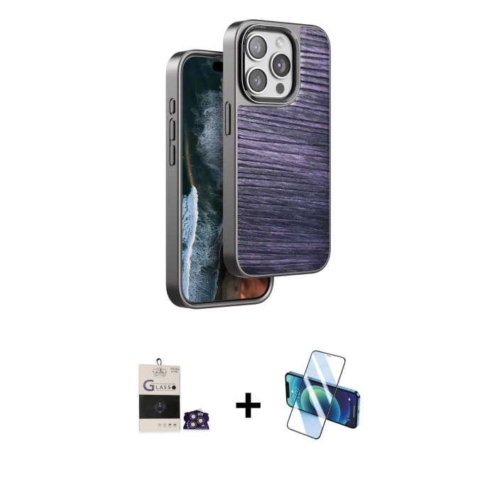 MARSİLYAN™- iPhone 14 Pro Max Kılıf Atlas Minimal Özel Seri - Siyah 3D Antistatik Cam Ekran Koruyucu + Bilvis Titan Kamera Lens - GS