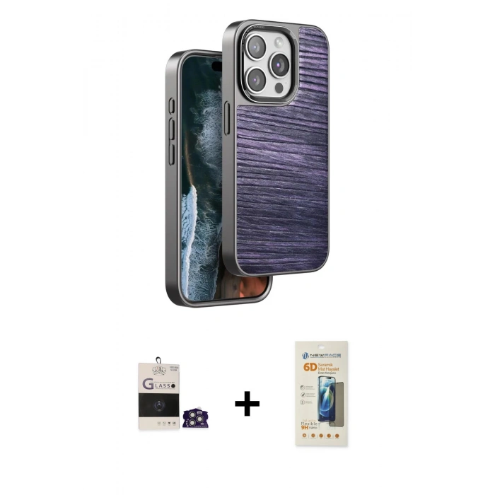 MARSİLYAN™- iPhone 14 Pro Max Kılıf Atlas Minimal Özel Seri - Siyah 6D Mat Seramik Hayalet Nano Ekran Koruyucu + Bilvis Titan Kamera Lens - GS
