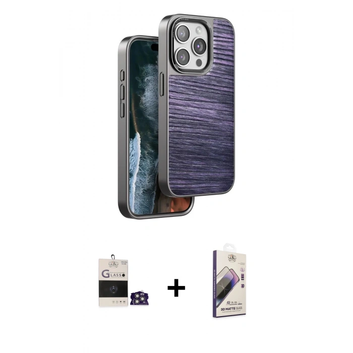 MARSİLYAN™- iPhone 14 Pro Max Kılıf Atlas Minimal Özel Seri - Siyah Bilvis 3D Mat Cam Ekran Koruyucu + Bilvis Titan Kamera Lens - GS