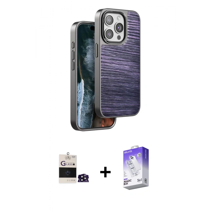 MARSİLYAN™- iPhone 14 Pro Max Kılıf Atlas Minimal Özel Seri - Siyah Bilvis 5in1 3D Magic Cam Ekran Koruyucu + Bilvis Titan Kamera Lens - DNMR