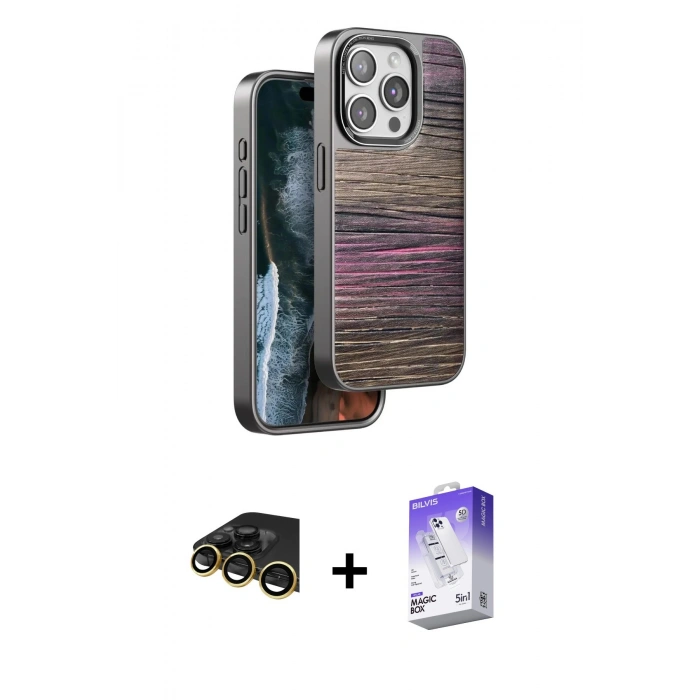 MARSİLYAN™- iPhone 14 Pro Max Kılıf Atlas Minimal Özel Seri - Siyah Bilvis 5in1 3D Magic Cam Ekran Koruyucu + Raze Metal Kamera Lens - GD