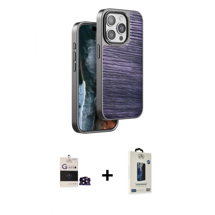 MARSİLYAN™- iPhone 14 Pro Max Kılıf Atlas Minimal Özel Seri - Siyah Bilvis Hayalet Cam Ekran Koruyucu + Bilvis Titan Kamera Lens - SH