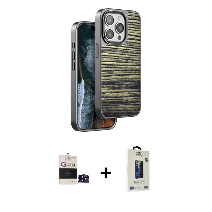 MARSİLYAN™- iPhone 14 Pro Max Kılıf Atlas Minimal Özel Seri - Siyah Bilvis Hayalet Cam Ekran Koruyucu + Bilvis Titan Kamera Lens - SH