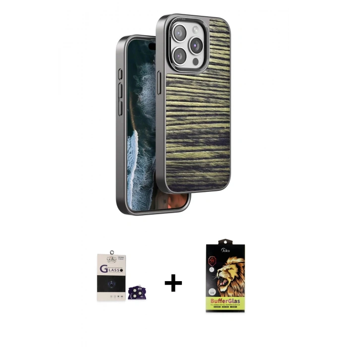 MARSİLYAN™- iPhone 14 Pro Max Kılıf Atlas Minimal Özel Seri - Siyah Buffer Cam Ekran Koruyucu + Bilvis Titan Kamera Lens - DNMR