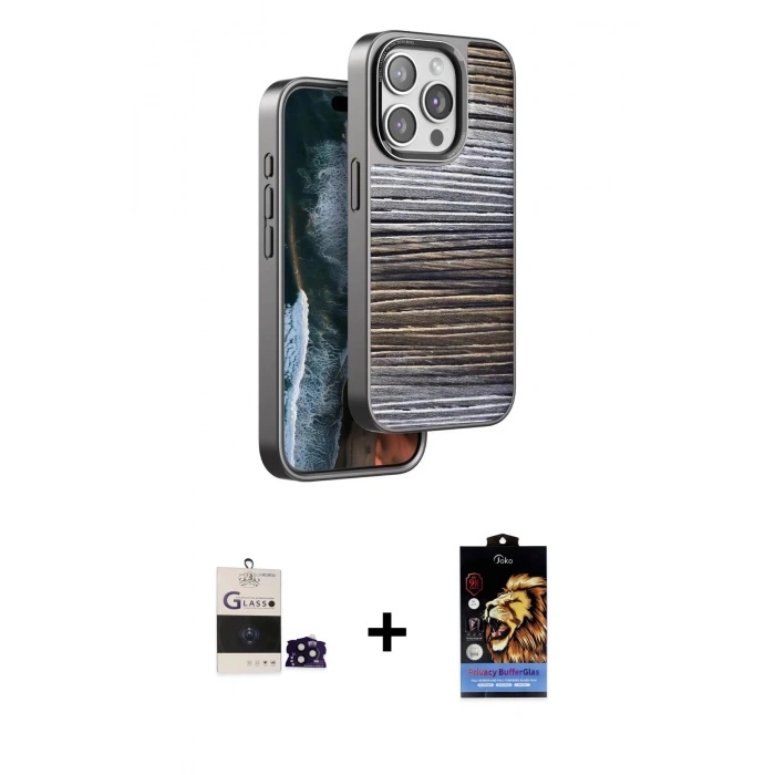 MARSİLYAN™- iPhone 14 Pro Max Kılıf Atlas Minimal Özel Seri - Siyah Buffer Hayalet Cam Ekran Koruyucu + Bilvis Titan Kamera Lens - SH