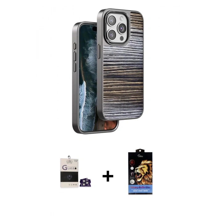 MARSİLYAN™- iPhone 14 Pro Max Kılıf Atlas Minimal Özel Seri - Siyah Buffer Hayalet Cam Ekran Koruyucu + Bilvis Titan Kamera Lens - GS