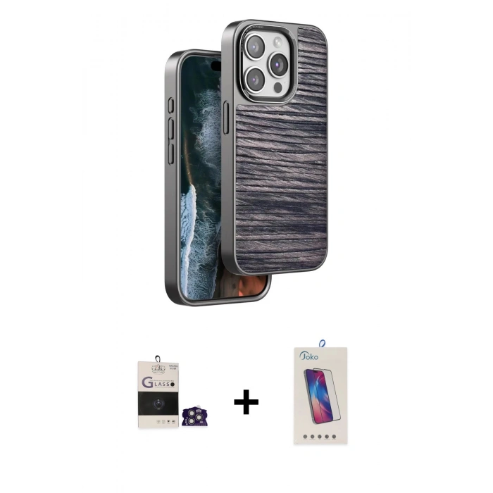 MARSİLYAN™- iPhone 14 Pro Max Kılıf Atlas Minimal Özel Seri - Siyah Joko 5D Cam + Bilvis Titan Kamera Lens - GS