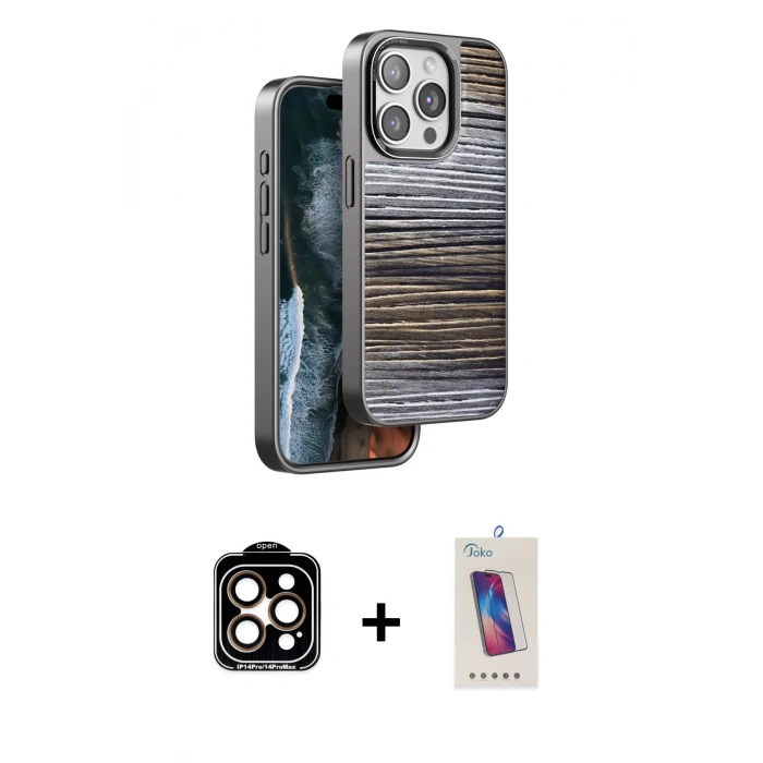 MARSİLYAN™- iPhone 14 Pro Max Kılıf Atlas Minimal Özel Seri - Siyah Joko 5D Cam + PVD Metal Kamera Lens - TU