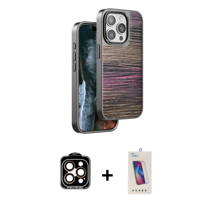 MARSİLYAN™- iPhone 14 Pro Max Kılıf Atlas Minimal Özel Seri - Siyah Joko 5D Cam + PVD Metal Kamera Lens - TU
